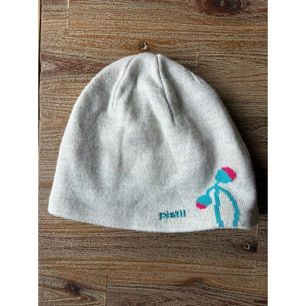 Pistil Wool Blend Fleece Lined Beanie Hat Gray Floral